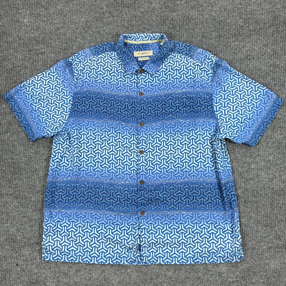 Tommy Bahama Original Fit Silk Camp Shirt Mens 3XL Blue Geometric Button Front